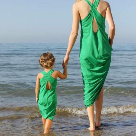 Mother-Daughter Sleeveless Green Dress